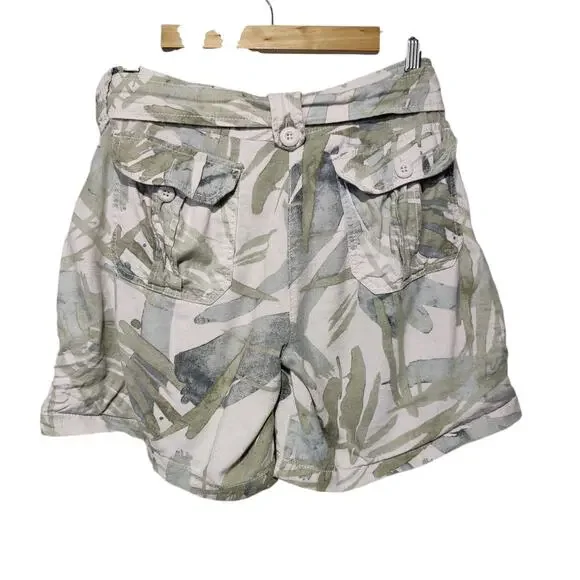 Anthropologie Ett Twa Women's Sz 8 Tropical Linen Blend Shorts Roll Tab - Picture 6 of 6